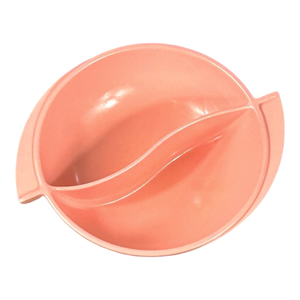 Vintage Pink Melamine Boonton Ware Divided Bowl w/Handles  8" x 10" x 2.5" 1950s
